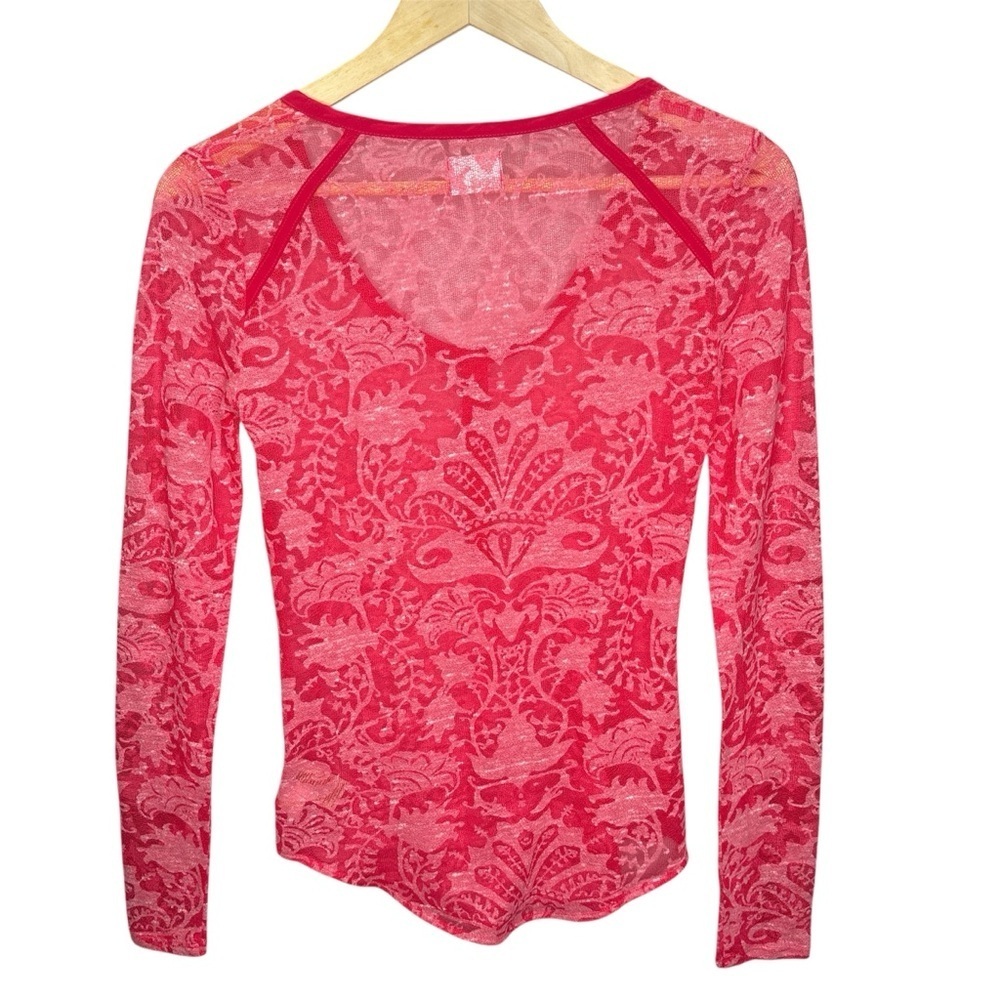 Free People Intimately Sheer Lace Burnout Long Sleeve Henley Top Size S - Picture 6 of 6